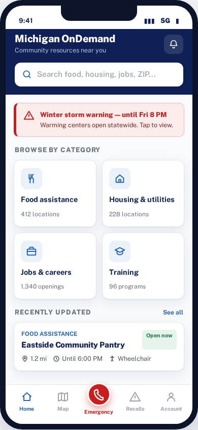 Michigan OnDemand app home screen